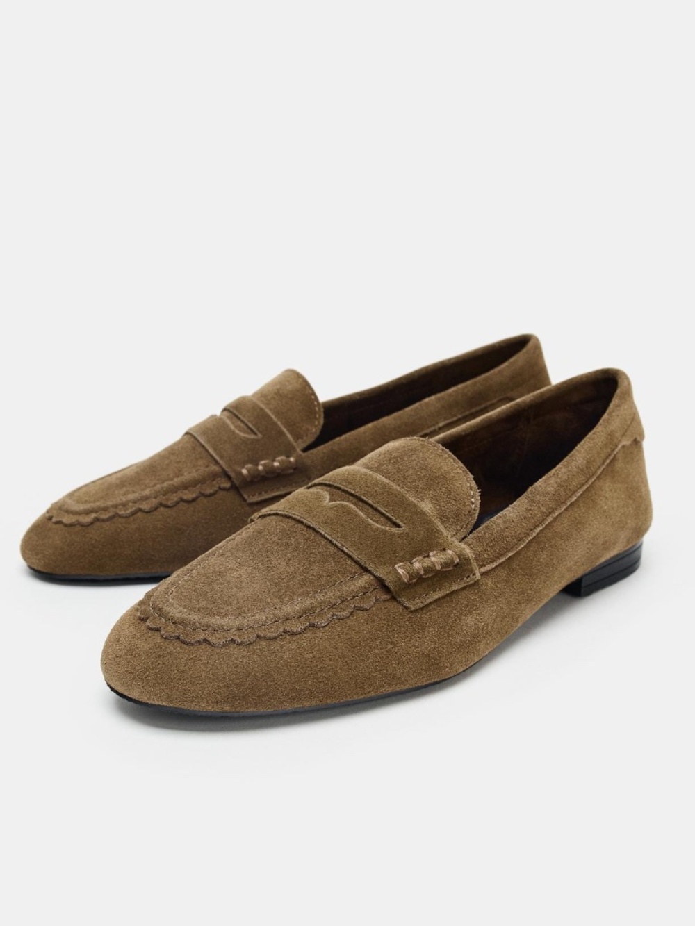 Zara dark tan stitched split suede loafers NWT